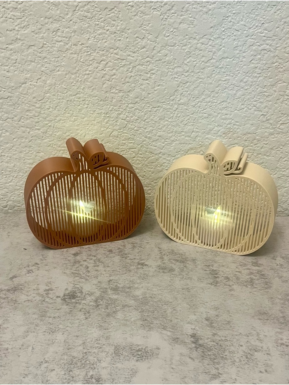 Decorative Pumpkin Tealight Lanterns - Brown and Cream - Picture 6 of 8